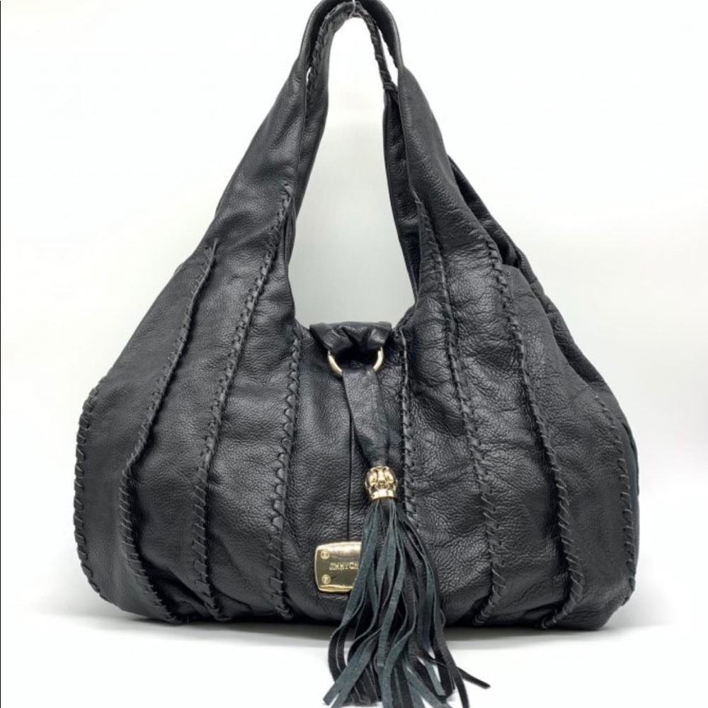 Jimmy Choo Textured Leather Large Hobo Black